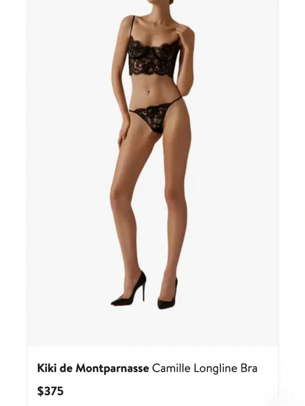 Black Kiki de Montparnasse Black Lace Longline Bra Sz M & Camille G-String